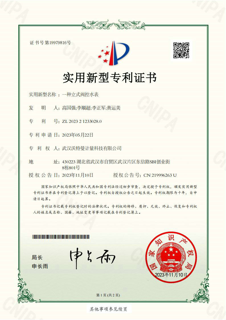 一种立式阀控水表